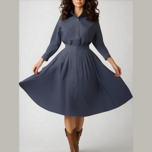 70s DENIM SHIRT & FULL MIDI SKIRT HANDMADE DARK BLUE SET WESTERN COWBOYCORE SP